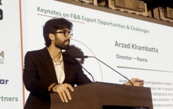 Arzad Khambatta, director Rasna presenting the keynote at the FoodTekPack conference in Gandhinagar alongside the Indusfood exhibition on 25 July 2026 Photo PSA