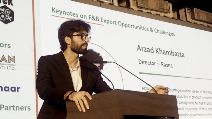 Arzad Khambatta, director Rasna presenting the keynote at the FoodTekPack conference in Gandhinagar alongside the Indusfood exhibition on 25 July 2026 Photo PSA